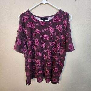Ellos Pink Floral on Burgundy Top Size M (14/16) 5993